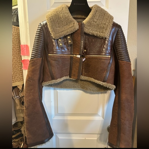 Givenchy Patchwork Leather Cropped Jacket w/ Shearling Collar - Picture 8 of 8